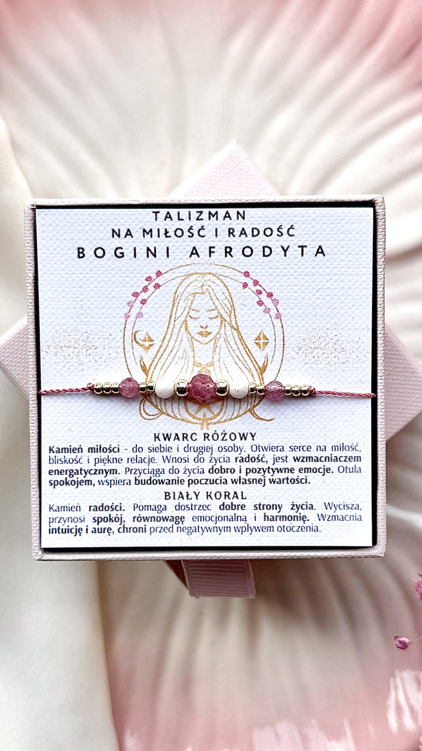 Bransoletka Talizman Bogini Afrodyta na miłość i radość z kwarcem różowym 1