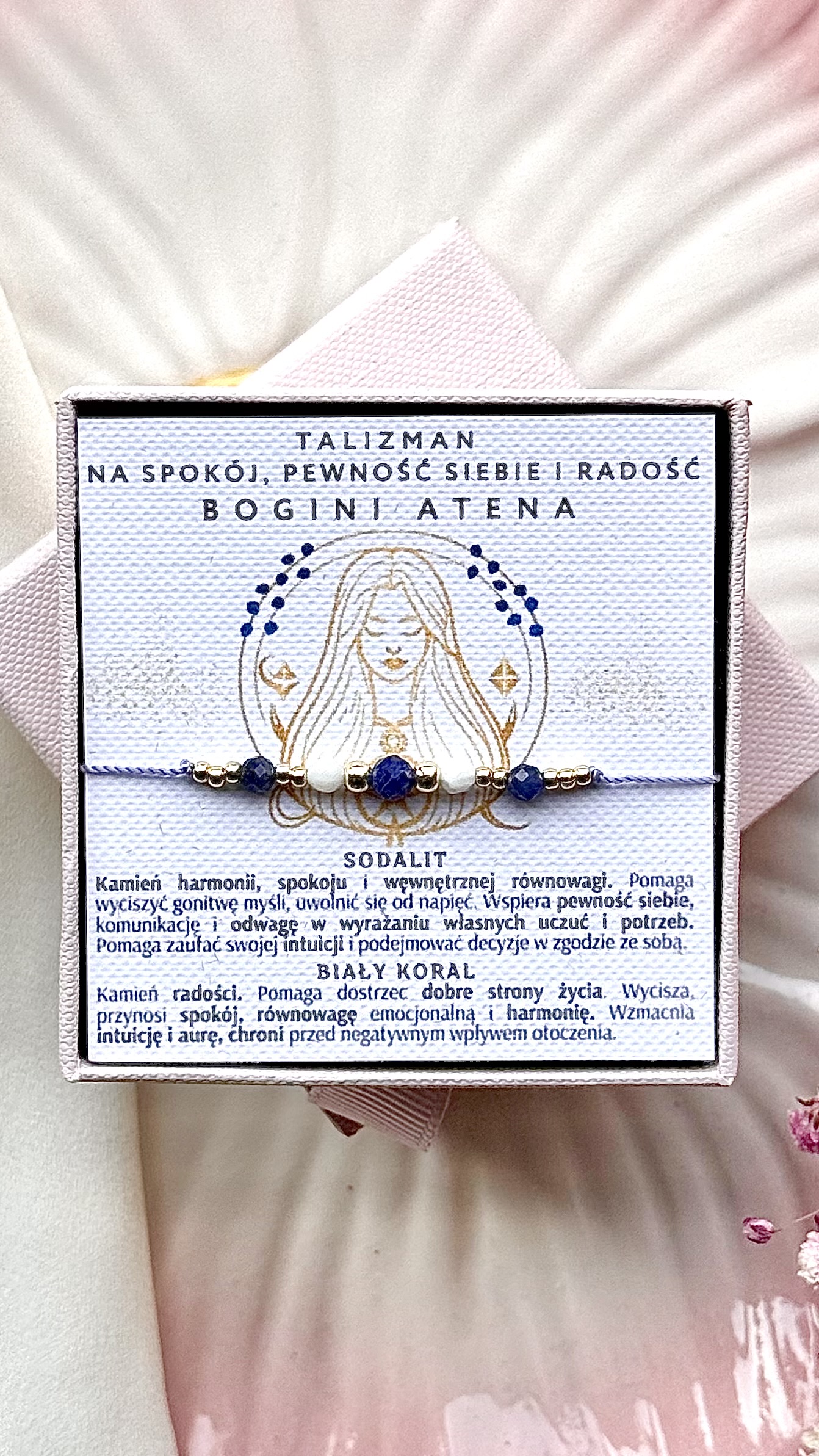Bransoletka Talizman Bogini Atena na spokój, pewność siebie i radość z sodalitem 1